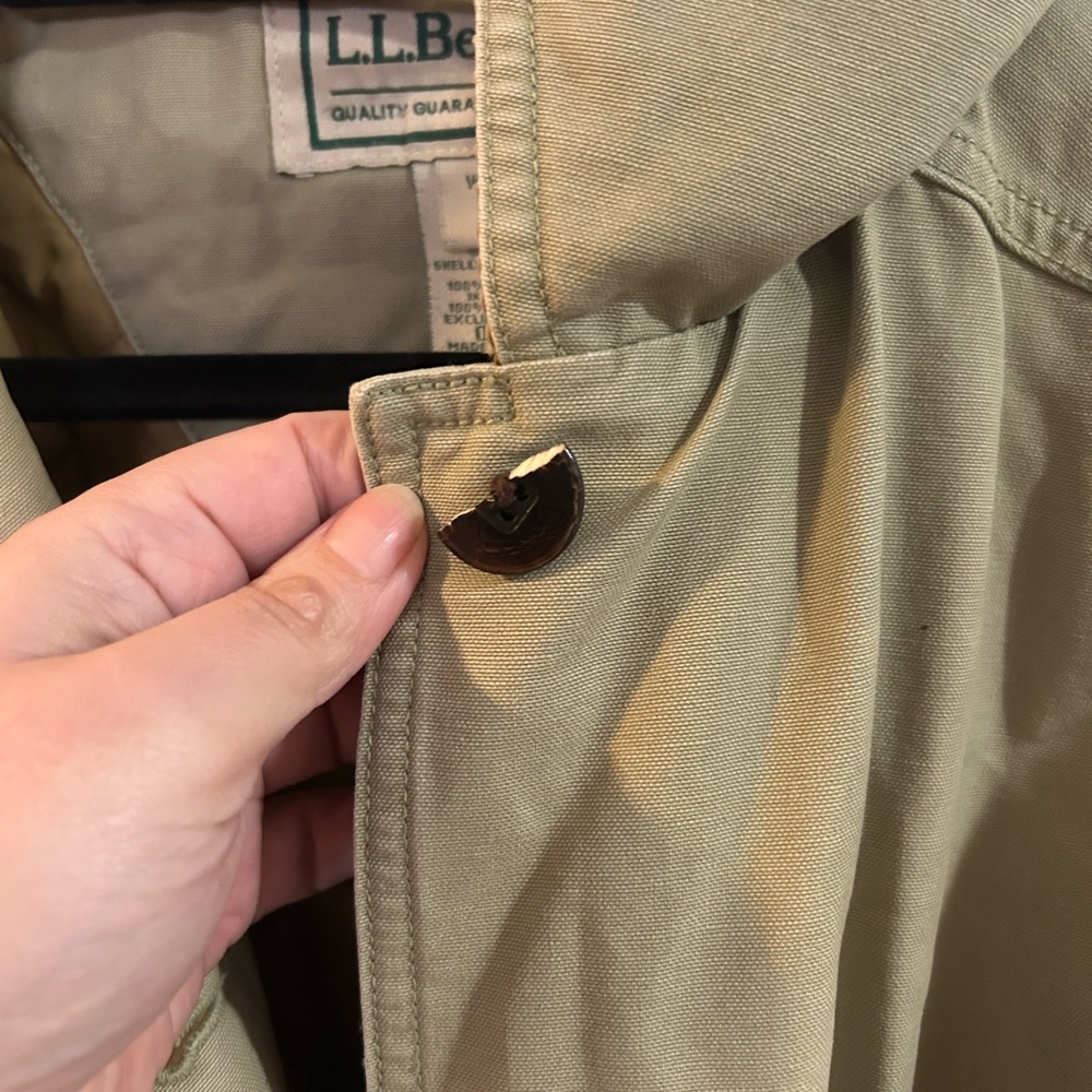 L.L. Bean Olive Field Jacket with Brown Corduroy Collar - Picture 5 of 10